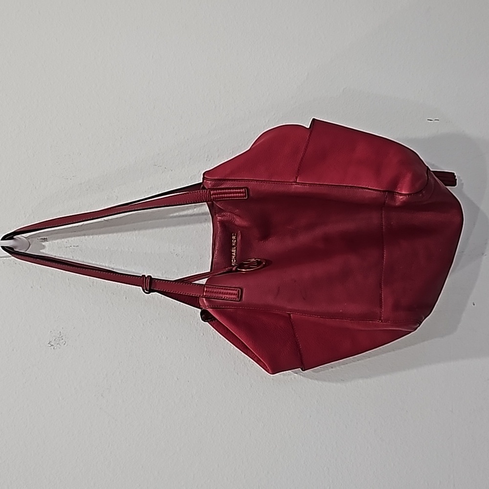 Michael Kors Large Pebbled Red Leather Handbag Tote Spacious - Picture 3 of 12